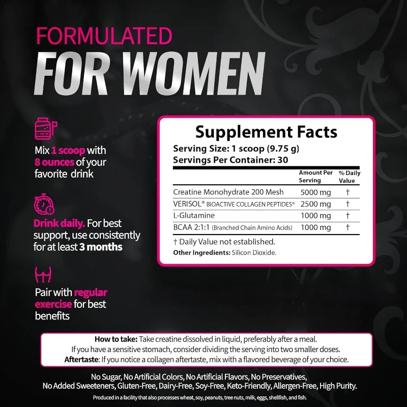 Creatine for Women Booty Builder Supplement – Build Strength, Support Skin Glow & Hair Heath, Recover Faster | 30 Servings (292.5g)
