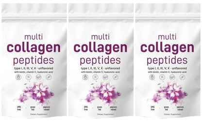 Multi Collagen Peptides Powder - Hydrolyzed Protein Peptides (Type I,II,III,V,X) with Hyaluronic Acid, Biotin & Vitamin C Unflavored 1lb (454g)