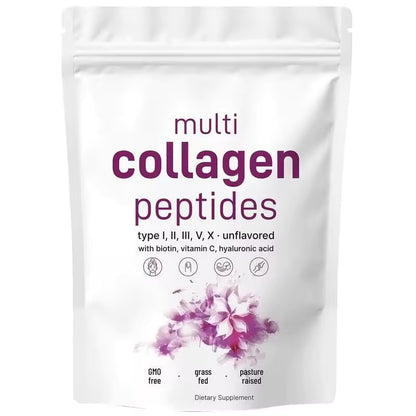 Multi Collagen Peptides Powder - Hydrolyzed Protein Peptides (Type I,II,III,V,X) with Hyaluronic Acid, Biotin & Vitamin C Unflavored 1lb (454g)