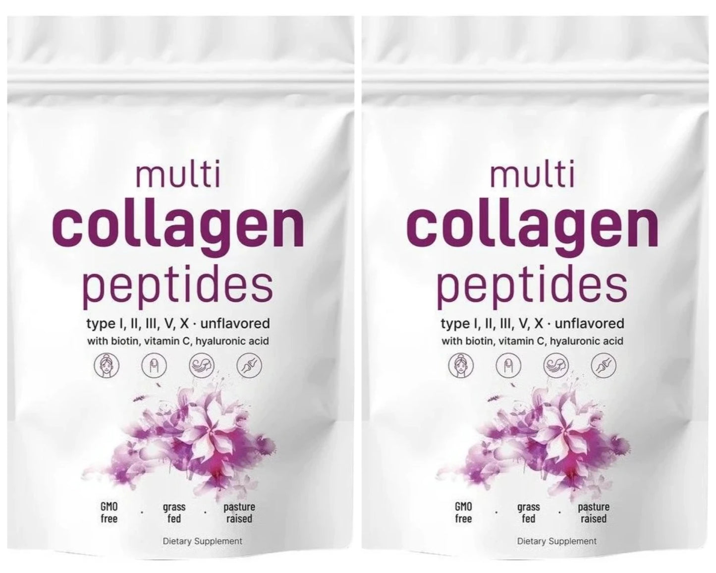 Multi Collagen Peptides Powder - Hydrolyzed Protein Peptides (Type I,II,III,V,X) with Hyaluronic Acid, Biotin & Vitamin C Unflavored 1lb (454g)