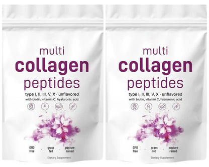 Multi Collagen Peptides Powder - Hydrolyzed Protein Peptides (Type I,II,III,V,X) with Hyaluronic Acid, Biotin & Vitamin C Unflavored 1lb (454g)